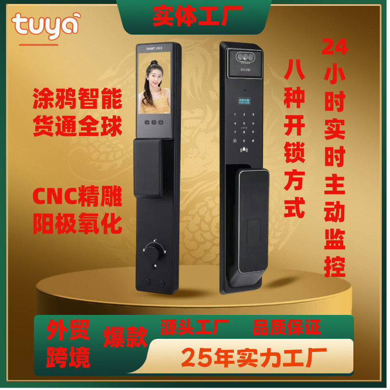 精雕全自动指纹锁家用防盗门人脸识别智能门锁人脸识别密码锁