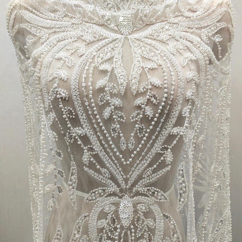 新款高品质重工钉珠亮片蕾丝网纱婚纱礼服花边辅料