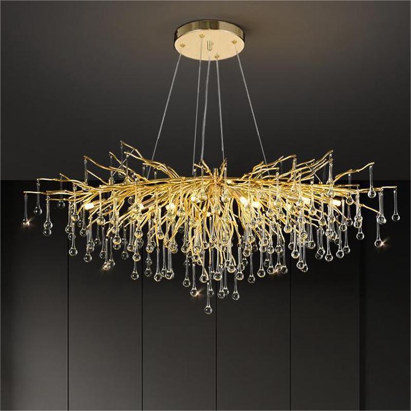 法式设计后现代水晶灯简约餐厅创意客厅灯奢华别墅树枝水滴吊灯具