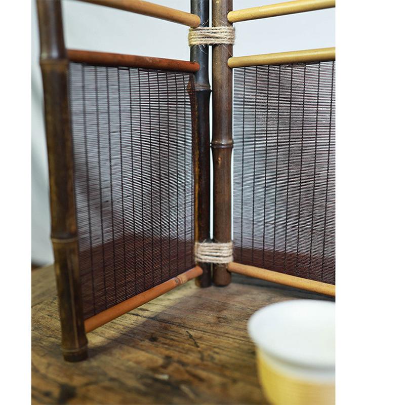 热销中式茶桌小屏风竹编围屏竹编紫竹隔断桌上桌面摆件
