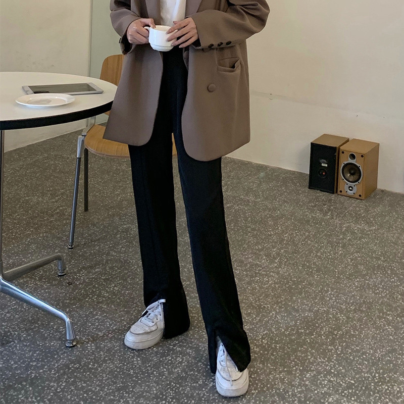 前开叉女春季新款阔腿垂感休闲显瘦小个子拖地直筒裤