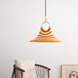 热销法式复古喇叭餐厅灯中古彩绘客厅床头条纹可调节伸缩卧室艺术