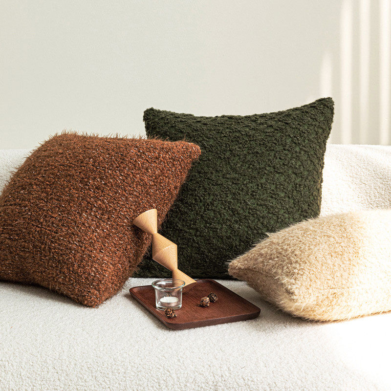 热销中古风美拉德配色羊毛圈圈抱枕高级感复古绿焦糖客厅靠枕沙发
