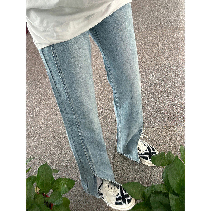 浅蓝色开叉女夏季新款胖妹妹mm宽松显瘦直筒阔腿长裤潮,女装/女士精品,大码裤装,淘宝优惠券,粉丝福利购,淘宝优惠卷
