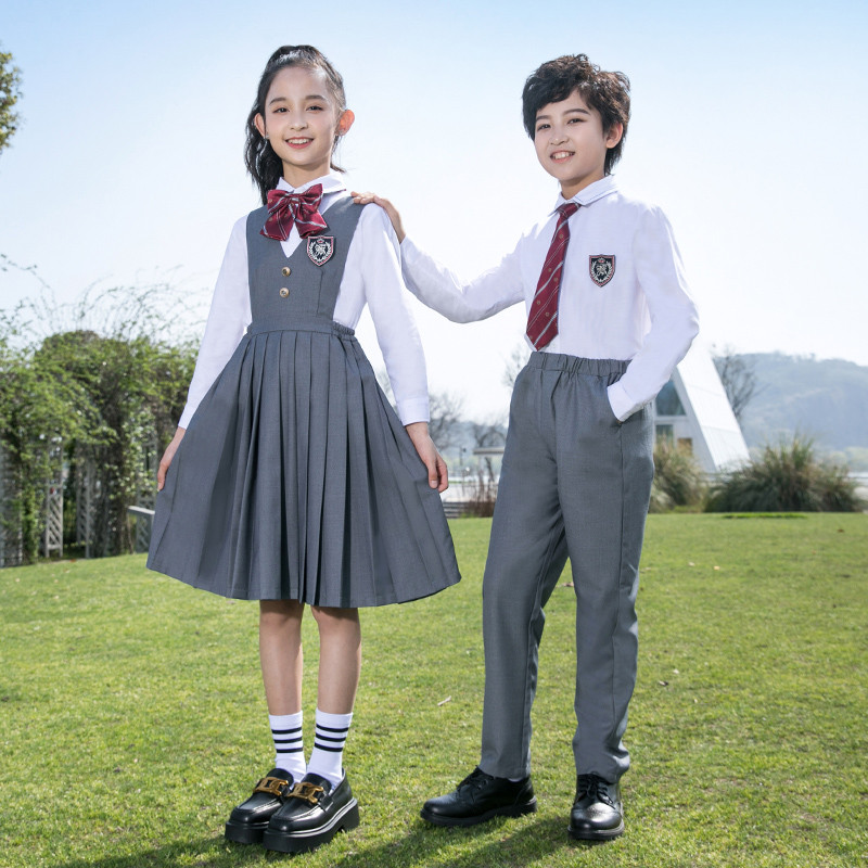 中小学生校制服学院风jk灰背带裙女唱朗诵演出白衬衫毕业照套装