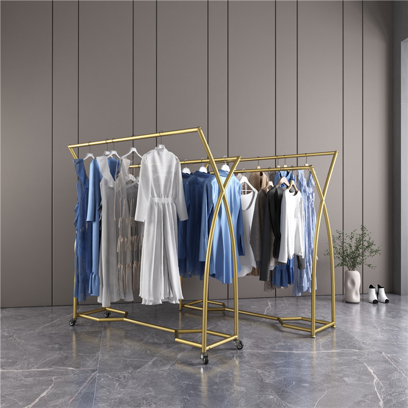 热销服装店展示架简约中岛架落地架双排架中间货架双杠衣架移动带