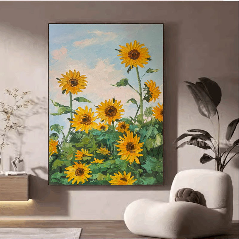 手绘油画向日葵客厅餐厅装饰画向阳而生立体肌理花卉玄关儿童房画图片