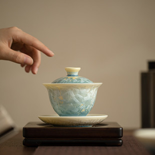 窑变结晶釉三才盖碗防烫高温陶瓷茶具家用大号泡茶碗高档功夫茶器