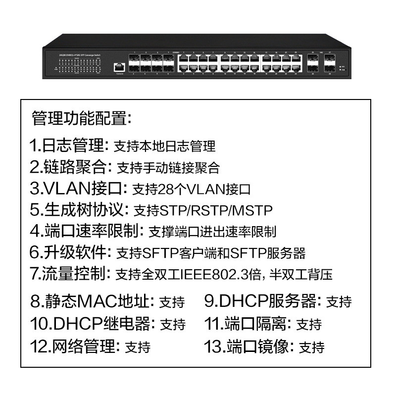 博通三层管理交换机汇聚核心环网交换机4个万兆28个千兆光8千兆电
