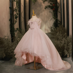 女童礼服轻奢小众高端2025新款儿童粉色公主裙钢琴演奏主持演出服