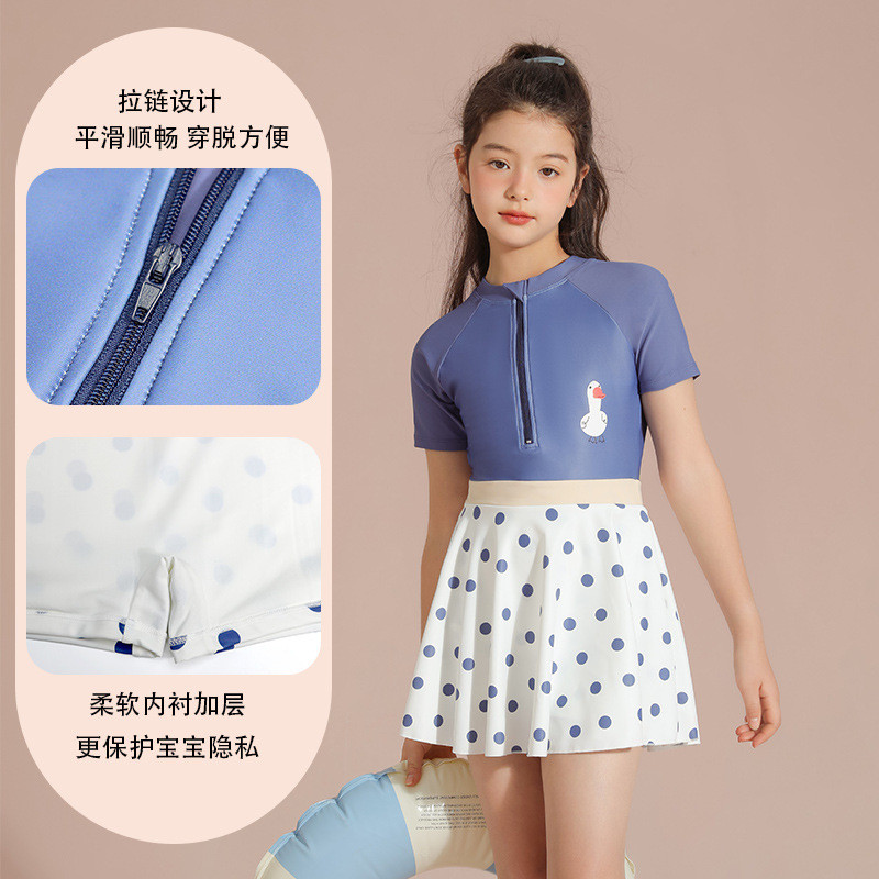 儿童游泳衣女童2024温泉新款学生批发连体短袖女孩中大童运动泳装