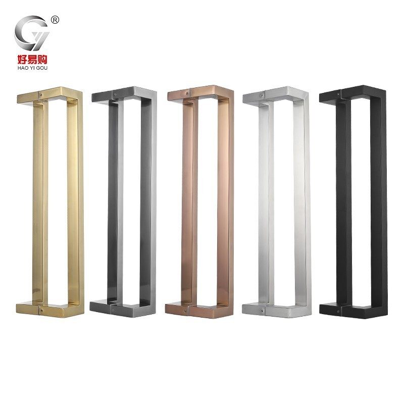 不锈钢方管双弯拉手黑色玫瑰金框钛无指纹有黑门玻璃木门拐角把手