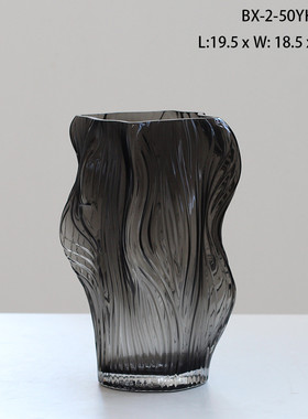 创意简约高级家居灰色大口手工玻璃水培花瓶棕软装台面餐桌摆件