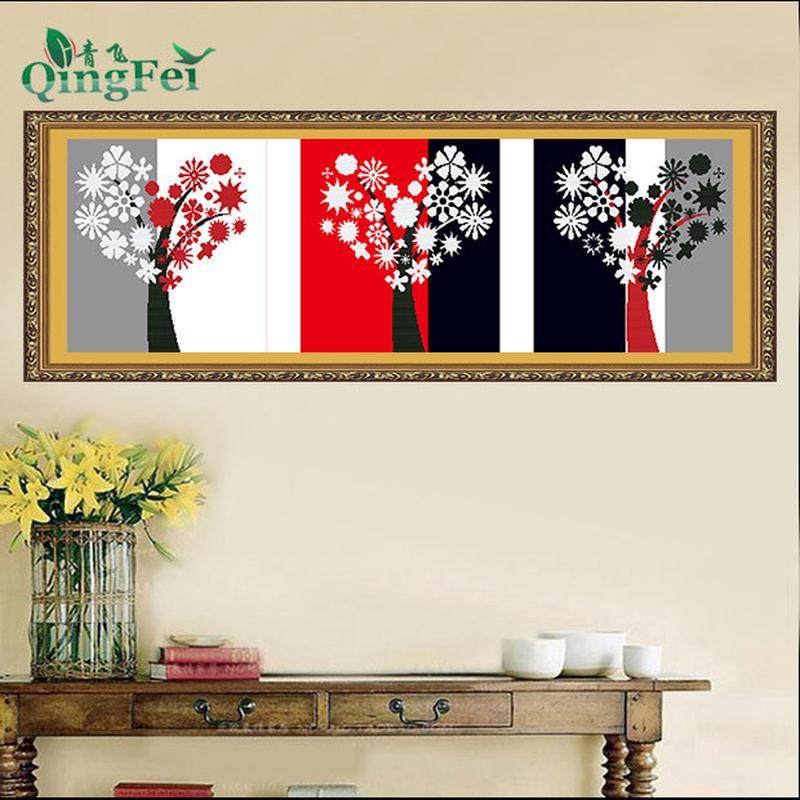 热销绽飞缤纷青放情定三生简约优雅三联画十字绣玫瑰花瓶现代简约