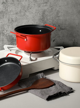 圆满锅红色20cm汤锅、18cm煎锅精铁锅白色/两件套dfs-tz875