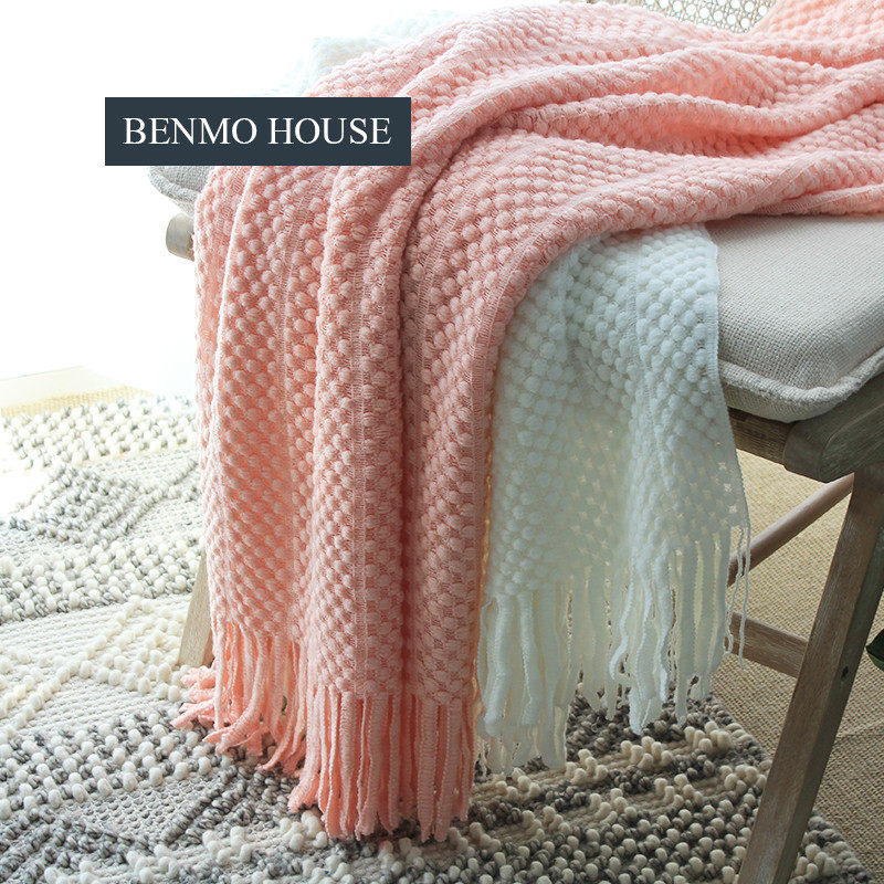 午睡小盖毯北欧装饰毯儿童样板房沙发毯休闲毯粉红色搭巾包邮