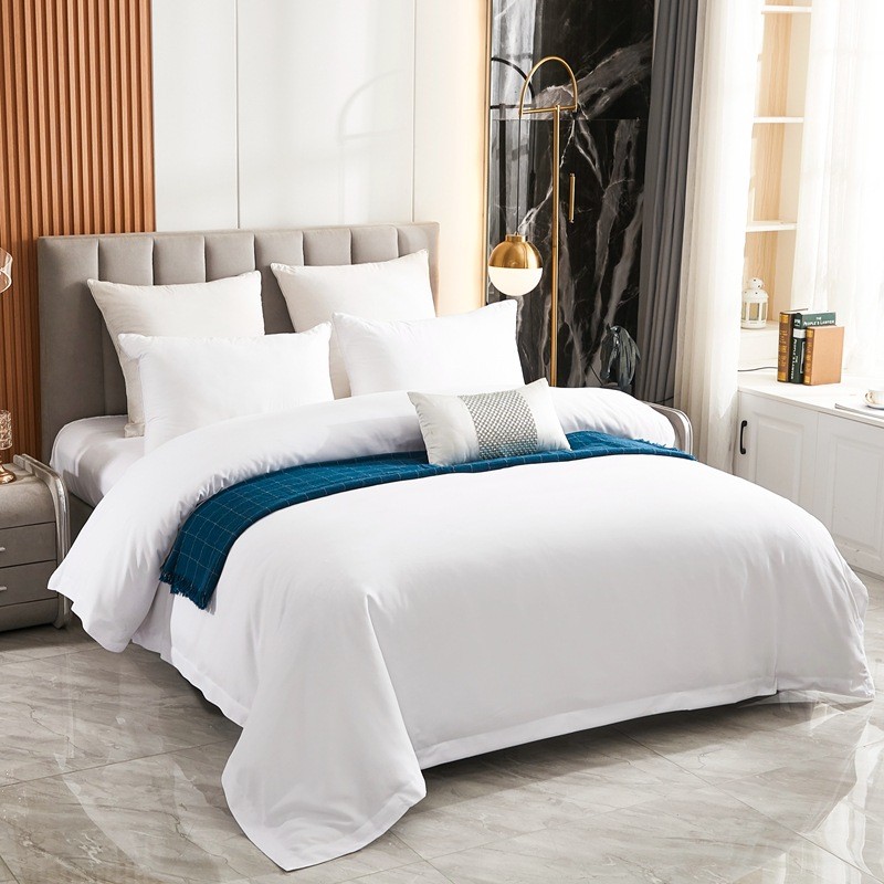 民宿纯白色床上四件套被套宾馆酒店床上用品被罩床单三件套双人床