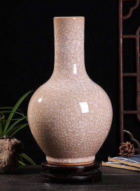 裂釉玉瓶陶瓷花瓶赏冰片景德镇瓷器家居工艺品装饰中式电视柜摆件