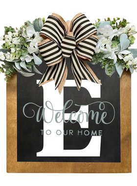 标志26字母前门花环木牌挂件16英寸欢迎新品花环木质工艺品