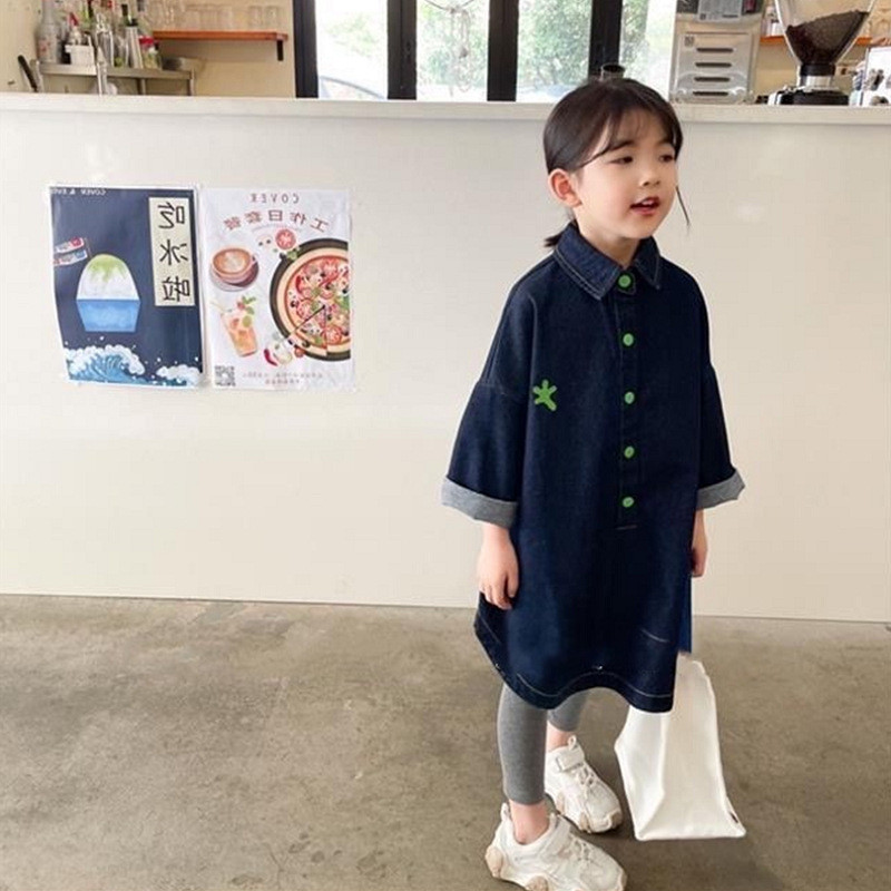 牛仔衬衫春秋装儿童韩版中长款宽松宝宝时尚洋气休闲