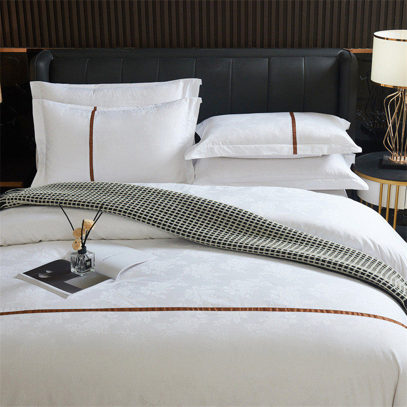 酒店全棉贡缎提花四件套草套件民宿布宾馆床单三件套床上用品厂家