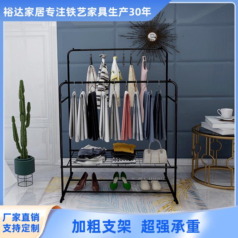 厂家直供晾衣架家用落地式可移动双排铁艺衣帽架北欧室内挂衣架