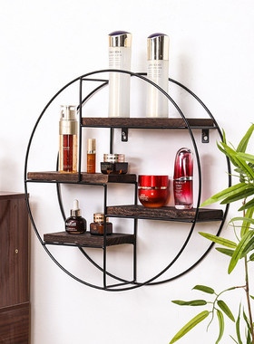 高颜值壁挂装饰圆形木质收纳架防锈铁框耐用收纳架家用背景墙装饰