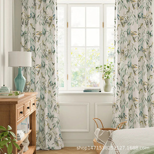 新款 窗帘雪尼尔印花遮光花型叶子棉麻客厅卧室厂价布料批发 美式