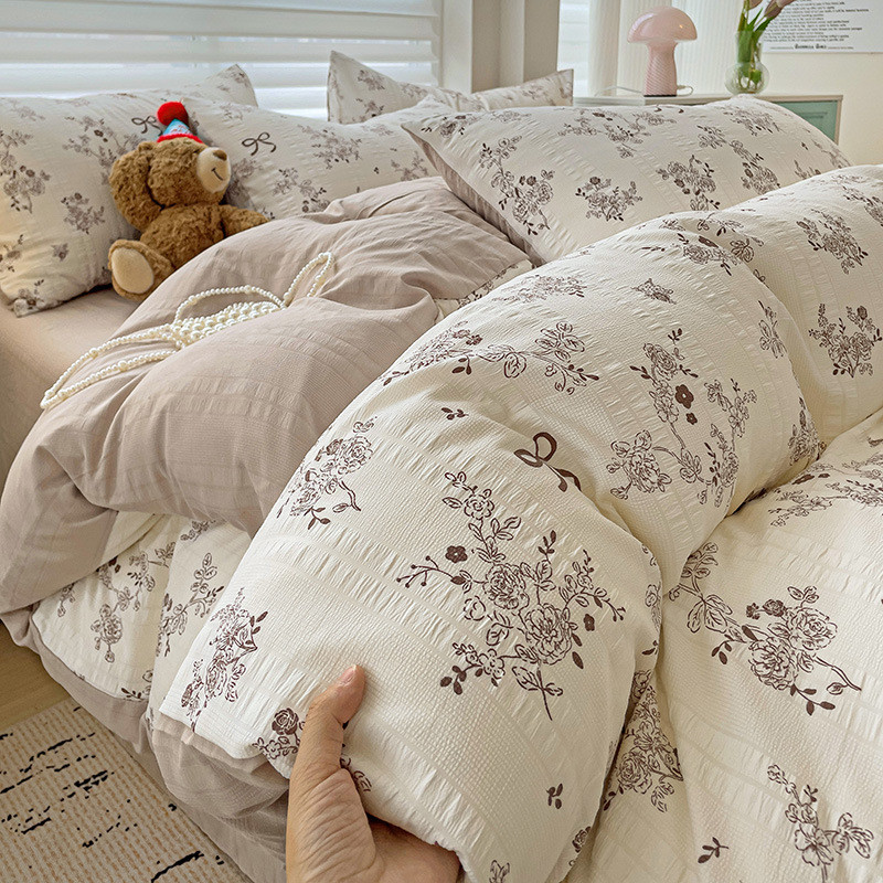 有氧提花云纱棉四件套法式小碎花被套床单学生宿舍床上三件套