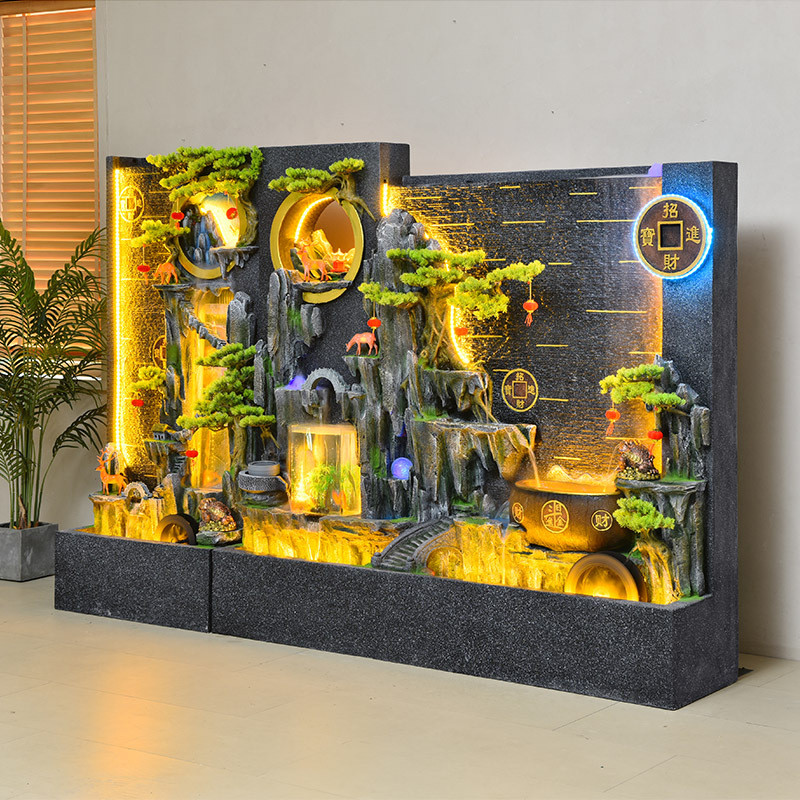 热销办公水幕墙流水景观庭院鱼池喷泉假山室内外屏风玄关背景装饰