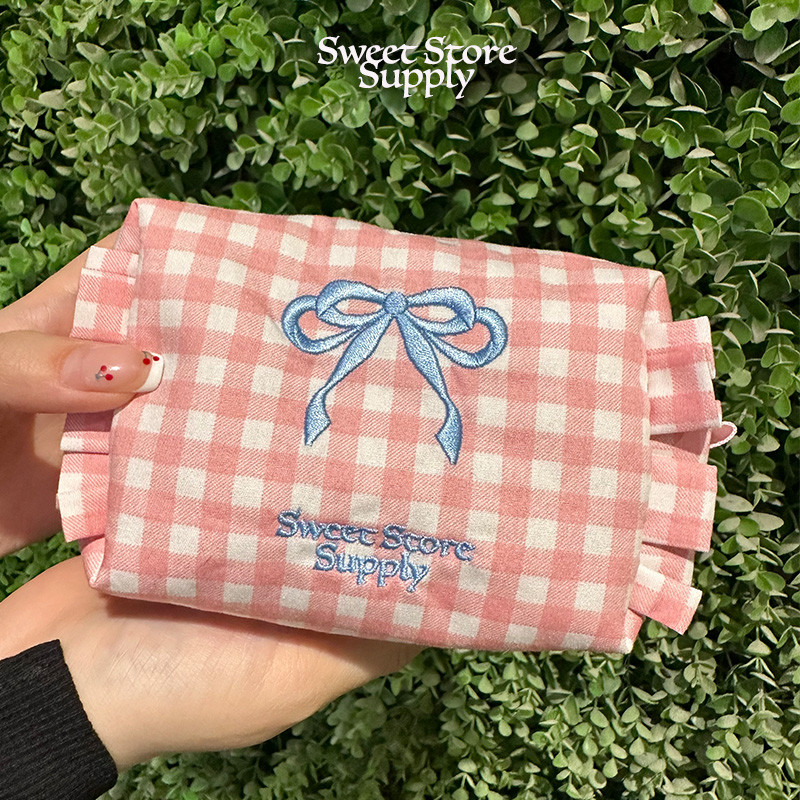 【现货】Sweetstore Supply独家日系少女粉色格纹POMPOM小胖包