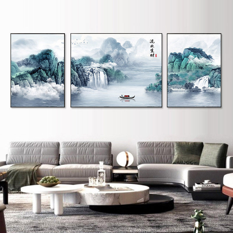 热销批发山水风景新款2022三联画十字绣线绣客厅手工自己刺绣书房