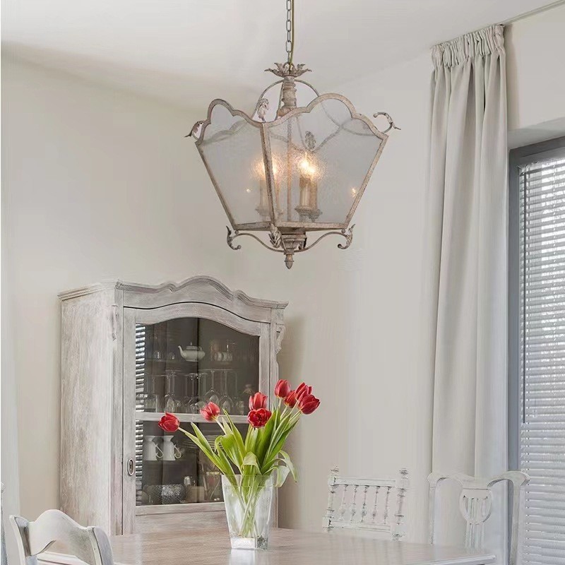 热销美式复古吊灯实木玻璃餐厅入户玄关灯具法式乡村田园过道阳台