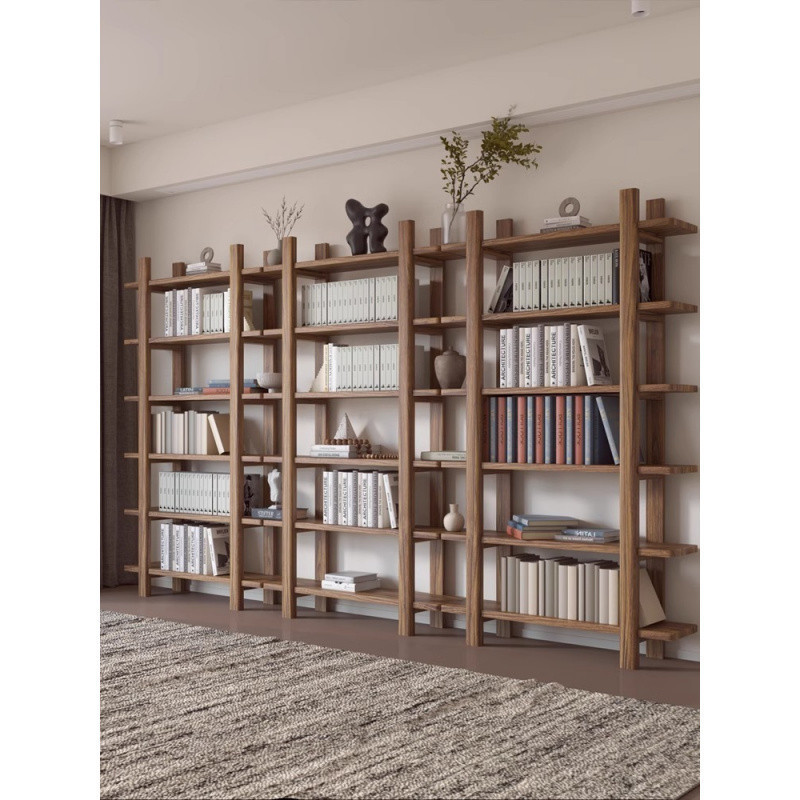 热销ebe老榆木书架书柜多层展示架博古架简约现代实木茶室客厅组