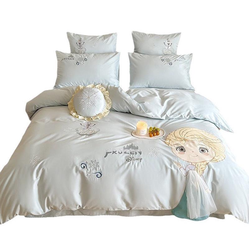 热销艾莎公主100支长绒棉四件套全棉被套纯棉可爱儿童床上用品