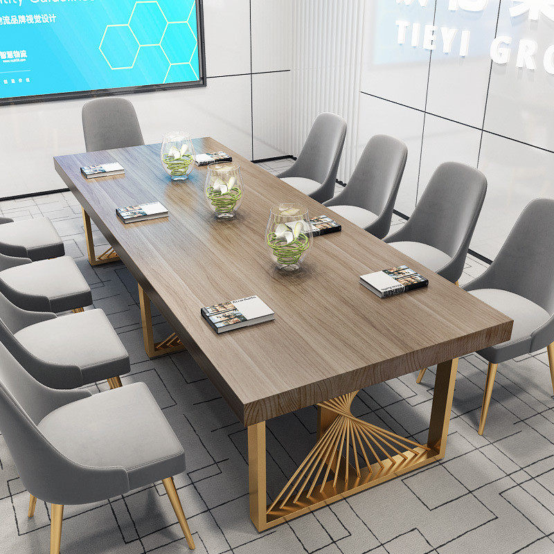 创意实木长条会议桌简约现代会议室小型洽谈培训员工办公桌椅组合