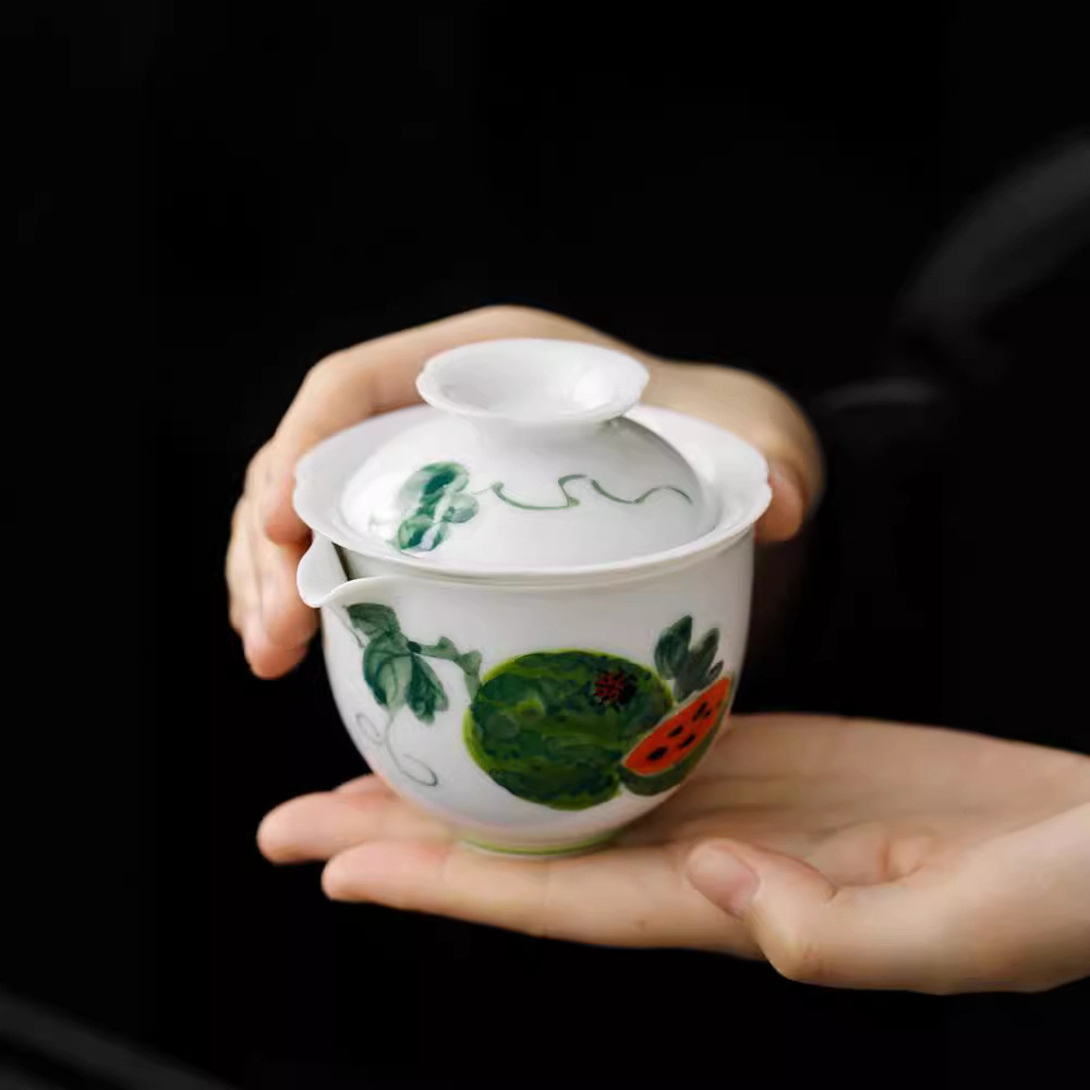 热销念云居手绘西瓜旅行茶具便捷式快客杯女士套装户外喝茶装备