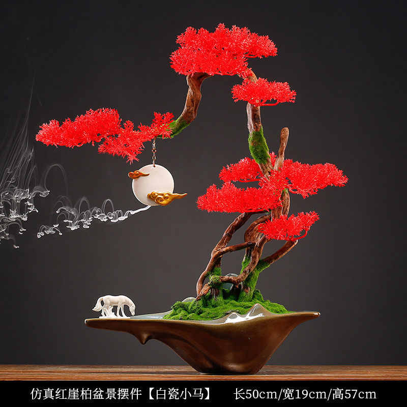 新中式仿真迎客松崖柏摆件电视柜家居绿植盆栽桌面办公室摆设装饰