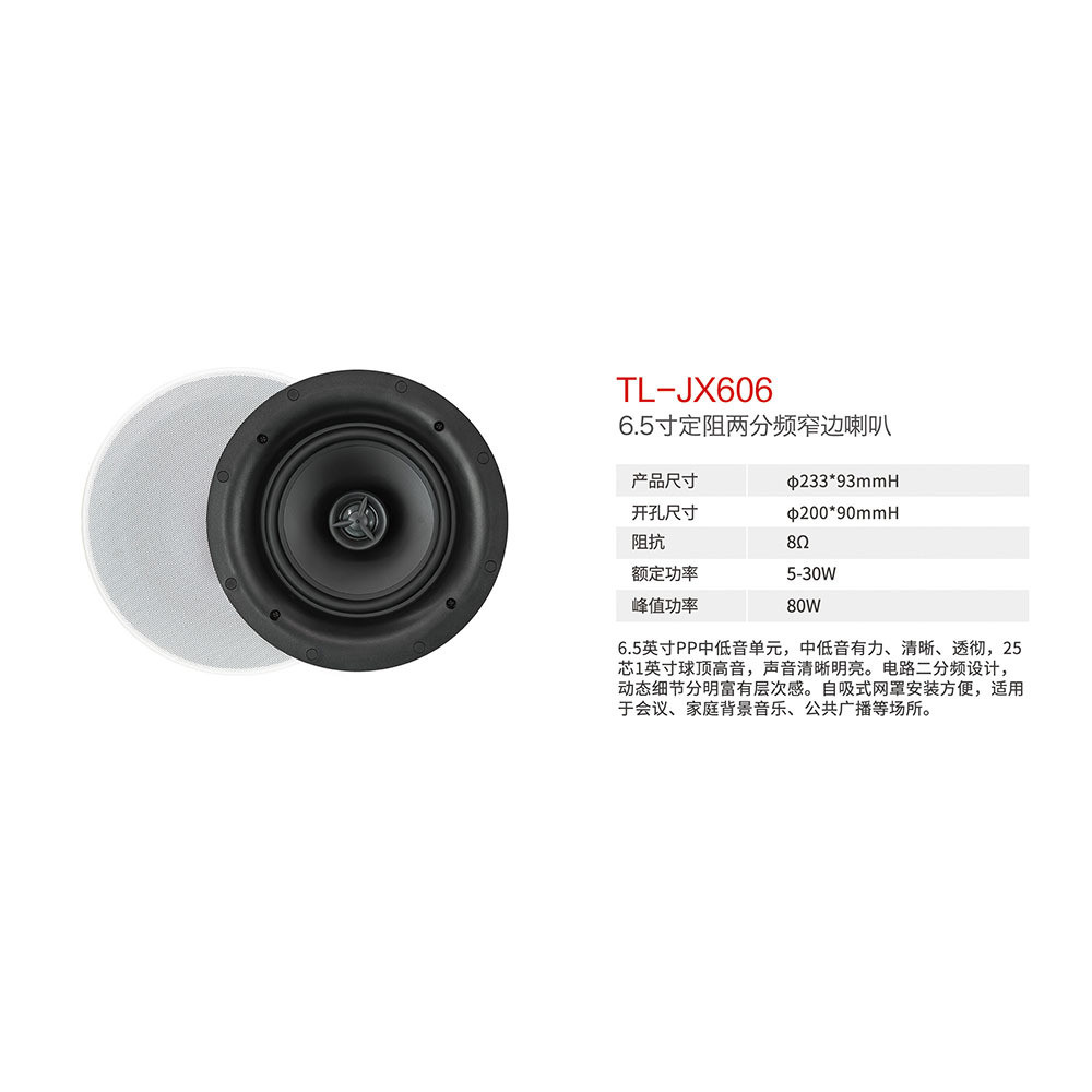 雅音YAYINTL-JX600吸顶式音箱音响喇叭嵌入式扬声器定阻功放套装