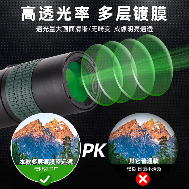 批发跨境10-300x40绿望远镜单筒高清高倍便携演唱会拍照手机镜头