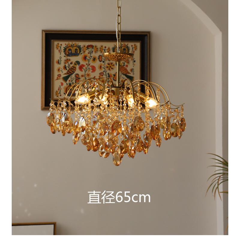 轻奢全铜水晶吊灯法式客厅网红玄关床头书房复古卧室灯美式餐厅灯