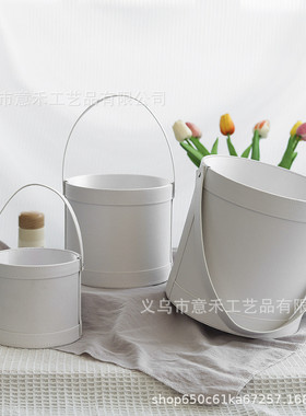 精品新白色花桶皮质礼品抱抱桶结婚喜糖手提宝宝满月回礼伴手礼盒