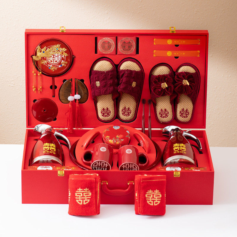 热销亲迎结婚用品大全陪嫁物品女方婚礼脸盆套装嫁妆喜盆全套高档