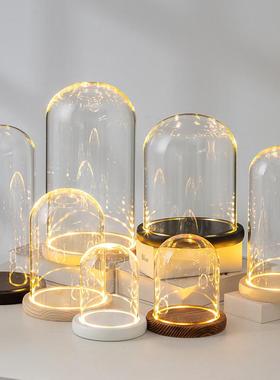 促销永生花玻璃罩积木手办盲盒人偶防尘罩摆件带灯发光底座送礼物