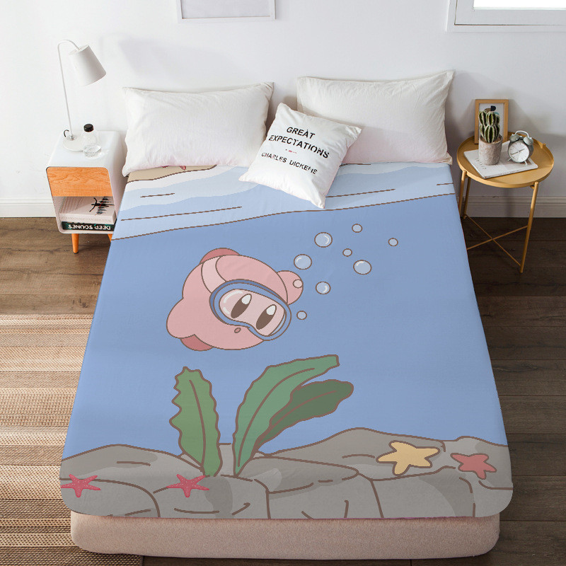 之肤磨毛床笠款单人床垫套保护罩卡通星亲卡比四季通用全包防尘套