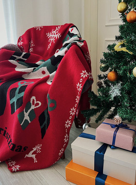 j6da新年红色床装饰毯子冬季加厚客厅沙发毯盖毯搭毯针织毛毯圣诞