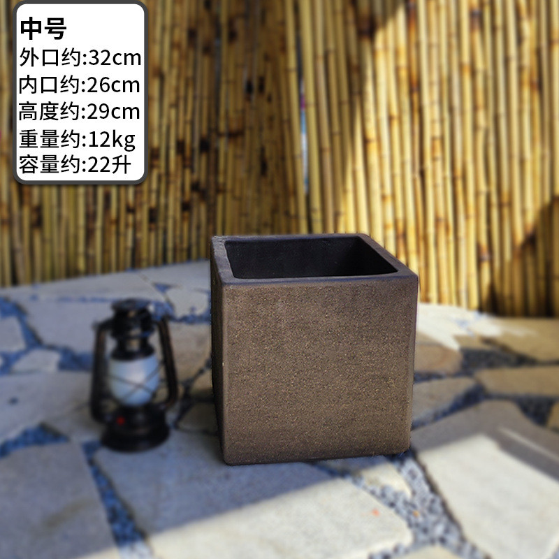 批发透气紫砂花盆花盆正方形陶土手工黑色素烧户外大口径陶瓷花盆