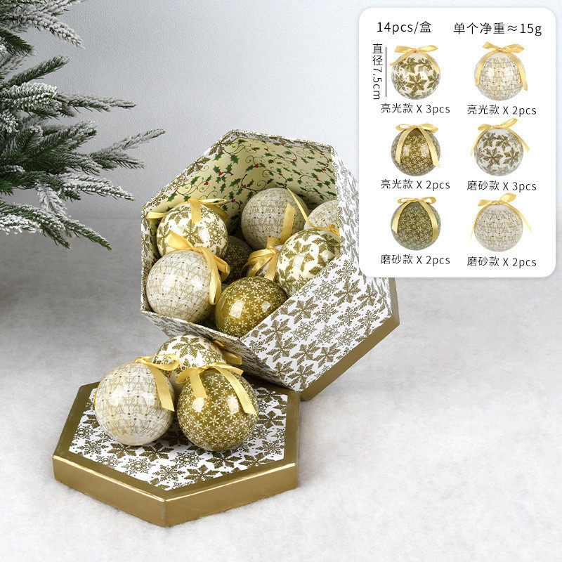盒裝圣诞球球外貿出口雪花记忆球聖誕节圣诞树挂饰吊球纸包装饰