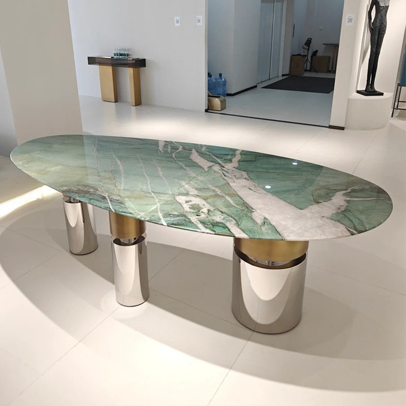 热销意式轻奢奢不锈钢餐桌腿支架底座大理石极简石餐桌脚水滴餐桌