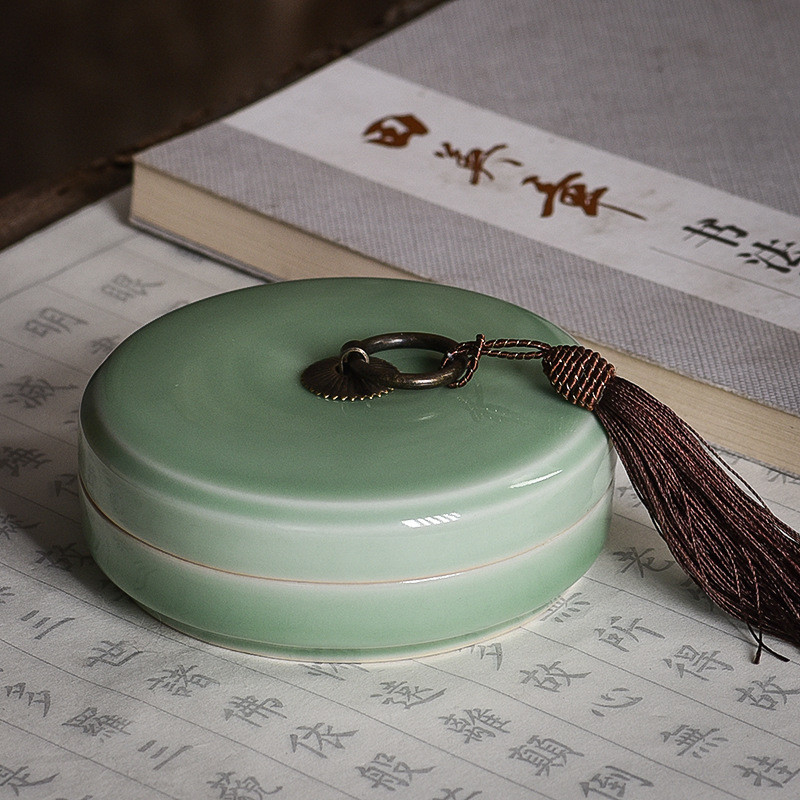 创意多功能陶瓷汝窑书法砚台学生用带盖文房四宝笔墨纸砚墨盒批发
